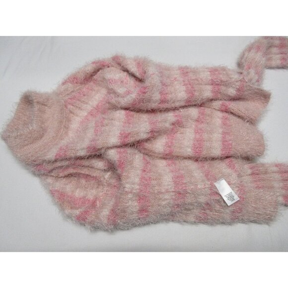 Candie's cozy and soft  pink striped fuzzy mock neck sweater - Picture 6 of 12